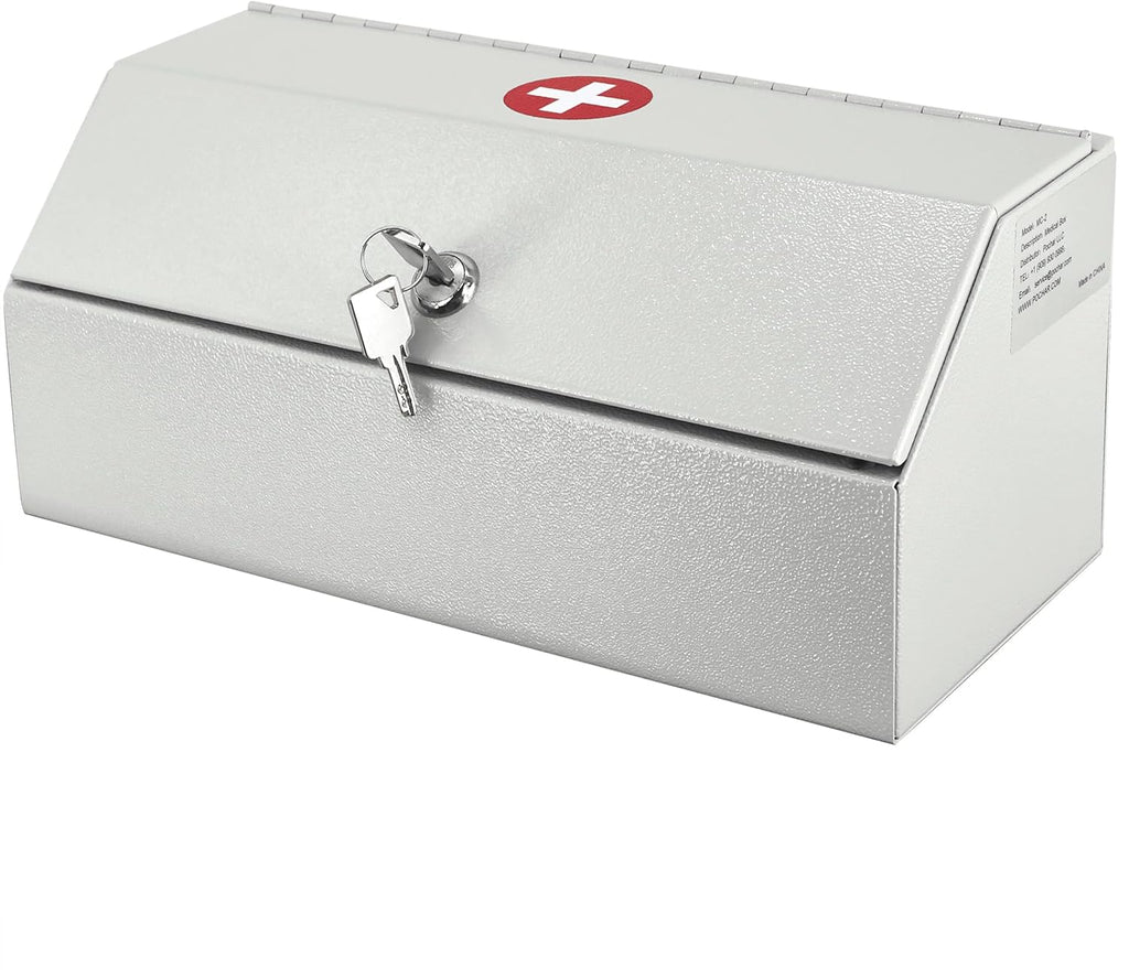 POCHAR Locking Medicine Box - Wall Mount Medicine Lock Box for Prescription Safe Storage - Steel First Aid Medicine Cabinet with Lock - Child-Proof Medication Secure Box for Home, School, Office