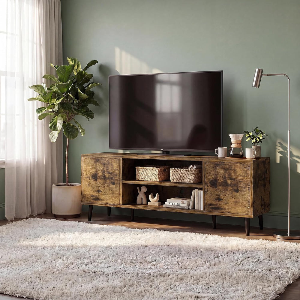 JUMMICO Mid-Century Modern TV Stand with Storage, 50 Inch, Rustic Brown