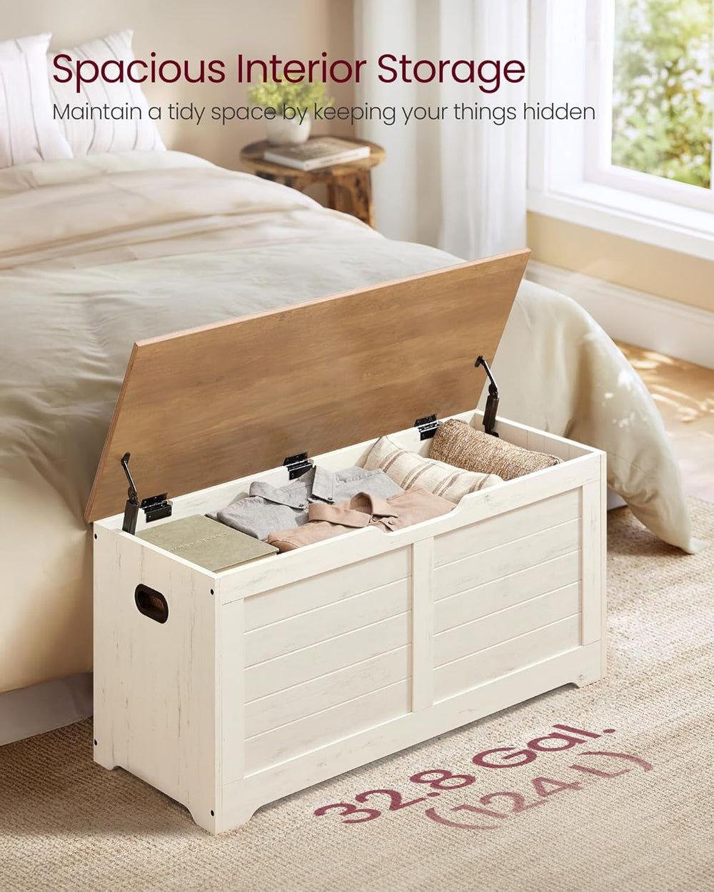 VASAGLE Storage Chest, 39.4 Inches Width Bench with 2 Safety Hinges | Farmhou...