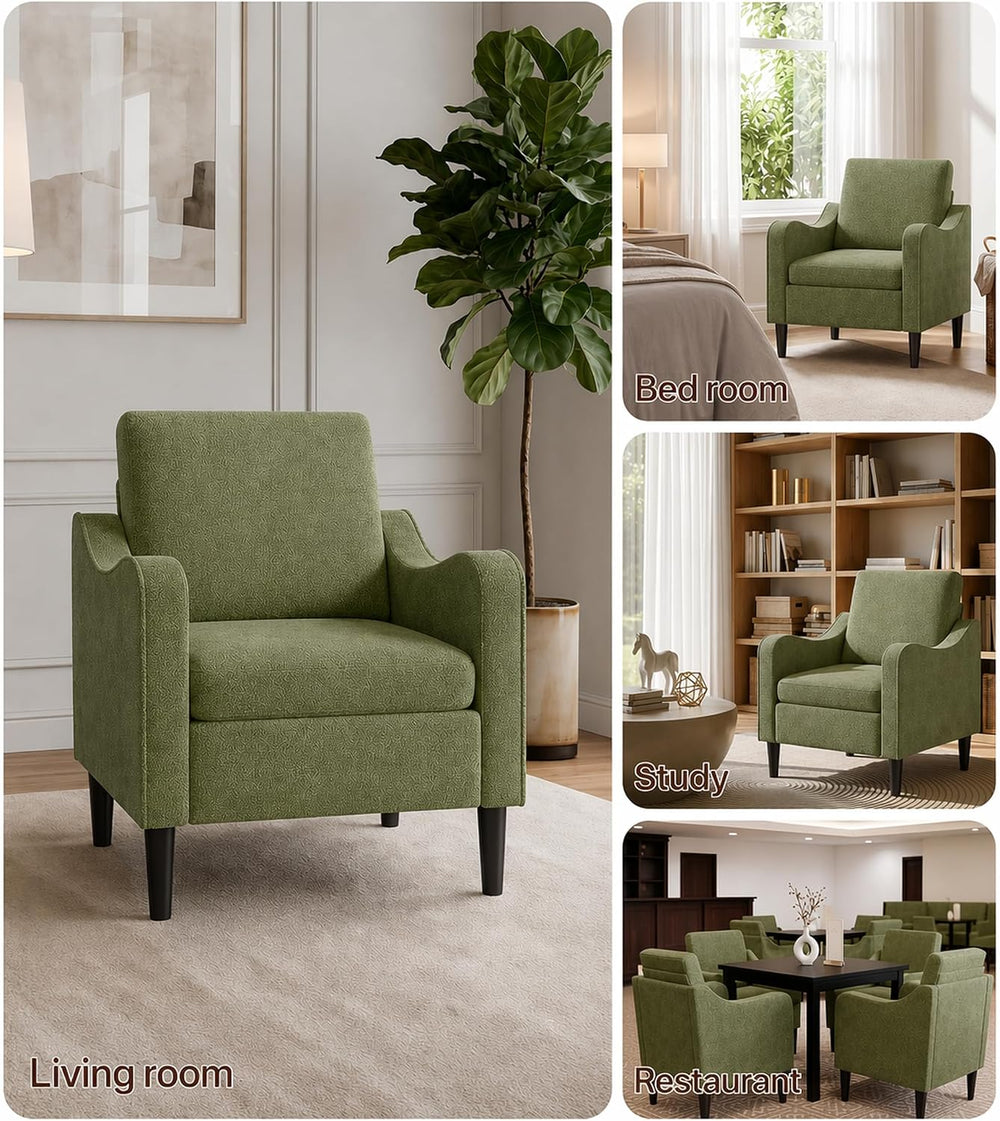 LEVELEVE Accent Arm Chair – Olive Green, Upholstered Scooped Comfy Reading Ch...