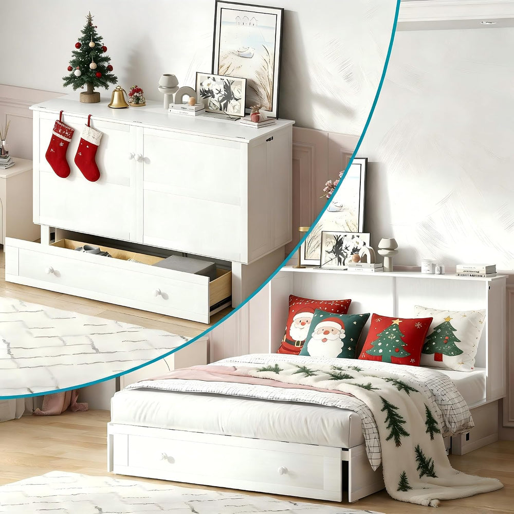 BALUS Murphy Cabinet Bed, Queen Chest Bed with USB Charging Station and Large...