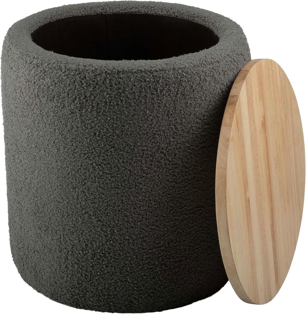 Storage Ottoman - Teddy Fabric Upholstered Ottoman with Wood Top for Living R...