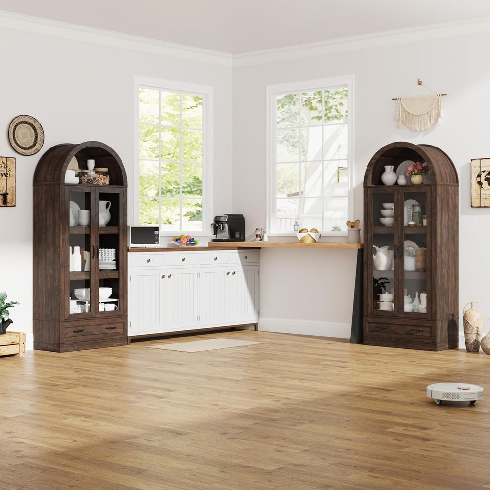 75" Tall Arched Kitchen Pantry Cabinet w Load-Bearing Steel Pipe,Modern ...
