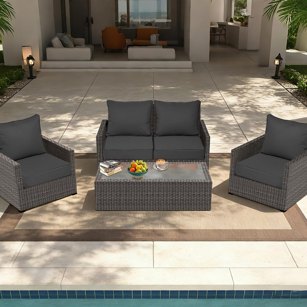 22x22 Outdoor Chair Cushions Set of 4, Waterproof Deep Seat Cushions for Pati...