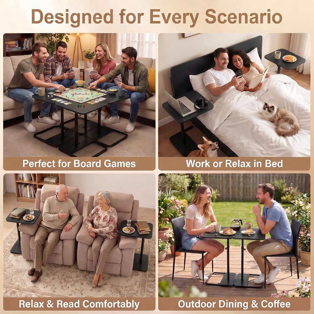 YUHFERA Large TV Tray Table Set of 2, C-Shaped Side Table with Adjustable Hei...