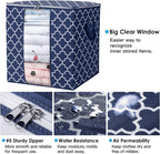 WISELIFE Storage Bags 4 Pack/100L Large Blanket Clothes Organization and Storage Containers for Comforters,Bedding, Foldable Organizer with Reinforced Handle, Clear Window, Sturdy Zippers,Blue
