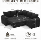 85 Inch Sectional Sleeper Sofa Bed with Pull Out Couch, U Shaped 5 Seat Cloud Modular Sectional Sofa with Storage, Corduroy Sectional Couches for Living Room, Removable Sofa Cover, Dark Grey