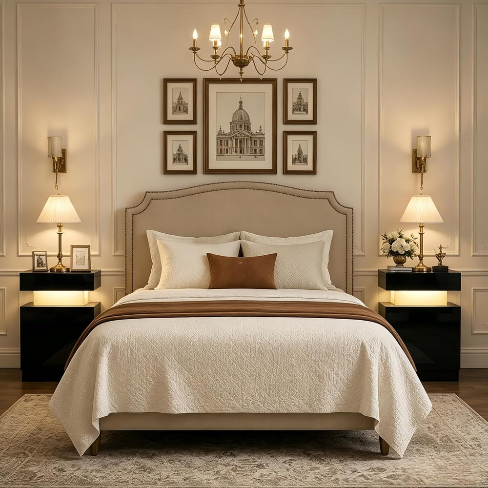 Nightstand Set of 2, Night Stands with LED Lights, Bedside Table End Side Tab...