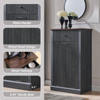 Modern Tilt-Out Trash Can Cabinet, 10 Gallon Fluted Laundry Hamper Cabinet with Drawers, Wooden Hidden Garbage Can Cabinets with Storage Basket, Free Standing for Kitchen and Living Room, Grey