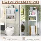 ZZL Over The Toilet Storage Cabinet,3-Tier,Bathroom Toilet Organizer,Waterproof, Cabinet Door Design,Freestanding Space Saver with 4 Hooks for Bathroom,White