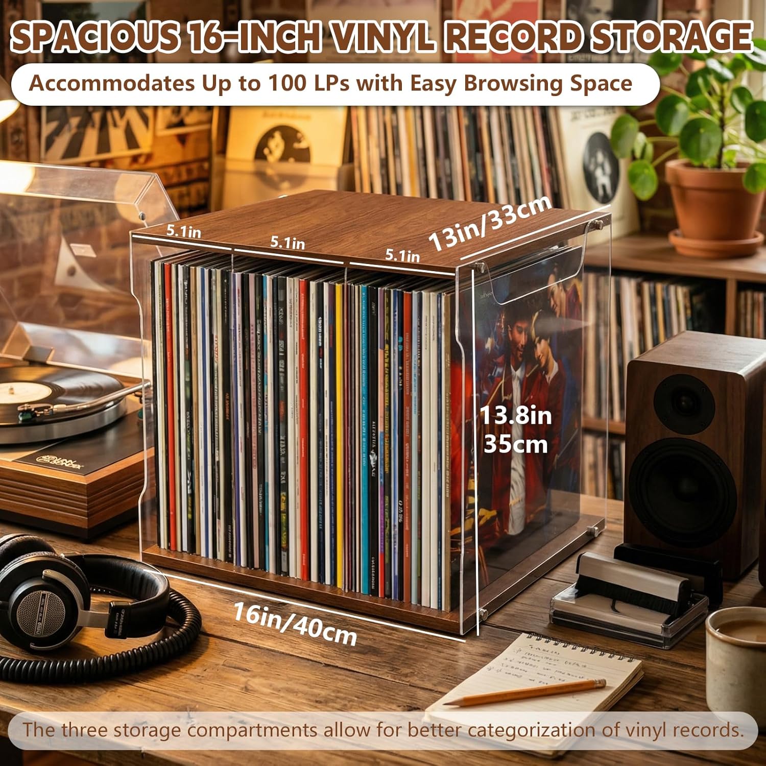 2Pcs Vinyl Record Storage Rack. Record Album Storage Bin. Holds 160–200 Records. Premium Transparent Vinyl Record Stand.Also Suitable for Storing Magazines, Books, Files, Or Cds.