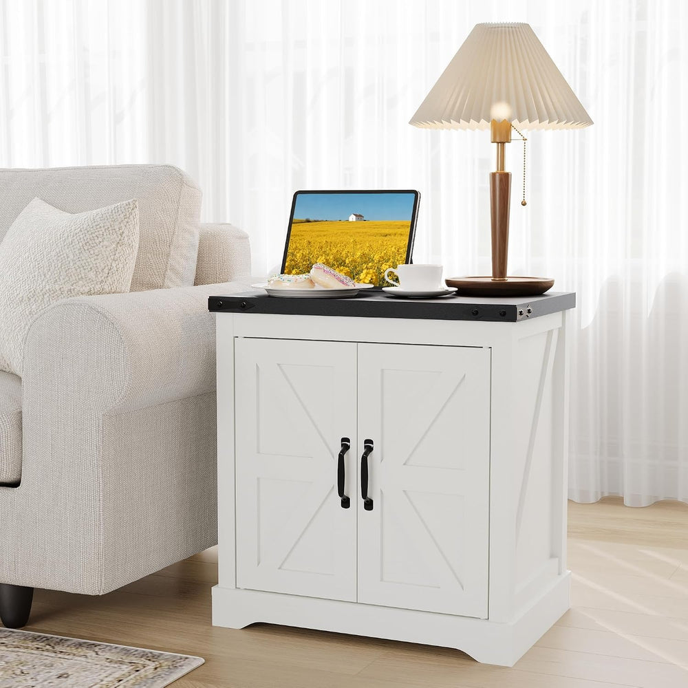 Takywep 24" White Farmhouse Side Table with USB Charging Station, Large ...
