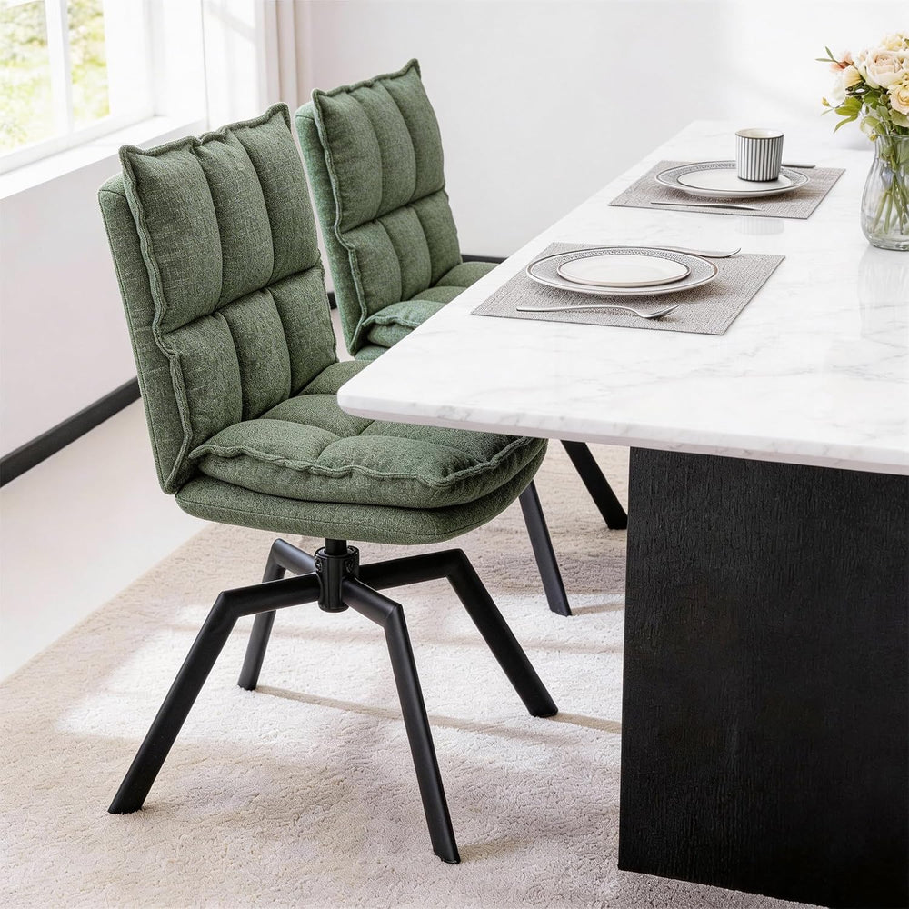 Swivel Dining Chairs Set of 6, Mid-Century Modern Chairs with Linen Fabric, H...