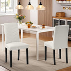 VECELO Upholstered Dining Chairs Set of 6, Fabric Wood Legs High Back for Kitchen Living Room, Beige