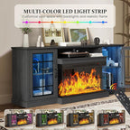 MXV 70'' Fireplace TV Stand, Farmhouse Entertainment Center with 3 Sided Glass TV Stand, Modern Media Console Table with Storage Drawers & Cabinets with LED Flame and Lights for Living Room, Black