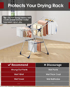 Sakugi Clothes Drying Rack with Height-Adjustable Wings, Metal Foldable Laundry Dryer Stand for Clothing & Bedding, Free-Standing Collapsible for Indoor & Outdoor Use, 55.5" L × 22.8" W, Silver Blue