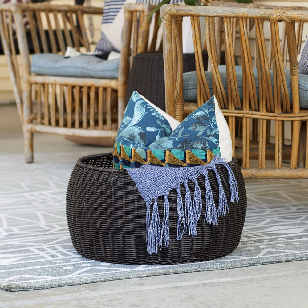 Household Essentials Round Handwoven Resin Storage Stool Ottoman, Brown