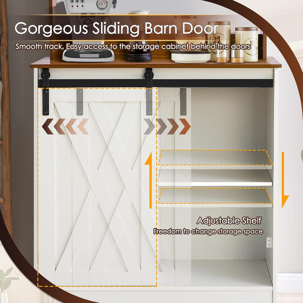 Farmhouse Coffee Bar Cabinet with Sliding Barn Door and Storage