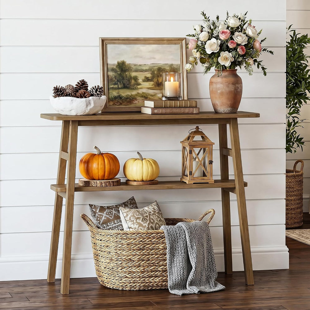 39.4" Solid Bamboo Entryway Console Table, Sofa Table Behind Couch, Narr...