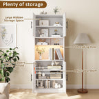71" Pantry Cabinet with LED Light, Kitchen Pantry Storage Cabinet with Microwave Stand Anti-Tip Device, Modern Farmhouse Kitchen Cupboard Hutch for Living Room, Dining Room, Bathroom