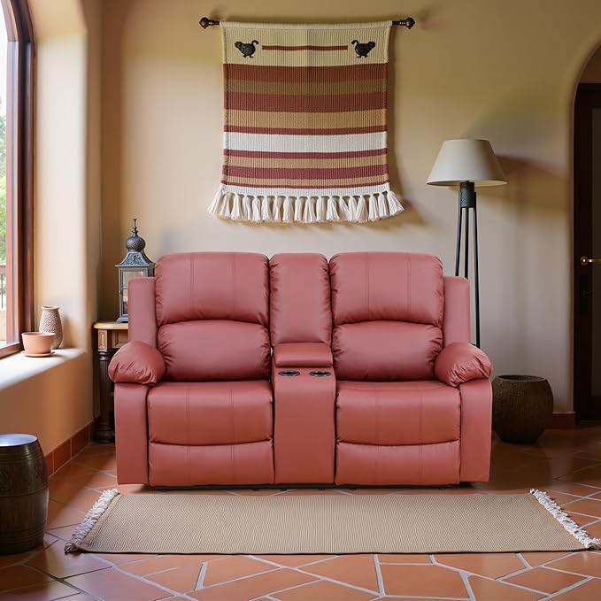 Recliner Sofa Set Couches for Living Room Chair Semi PU Fabric Living Room Furniture Sets, Adjusted Loveseat Reclining Couch Furniture Sofa Set for Theater Seating, Red