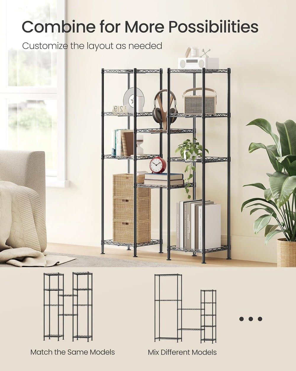 SONGMICS Storage Shelf, Small Metal Wire Shelving Unit, Adjustable Shelves, f...