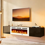 MXV 80'' Floating TV Stand, Modern Media Entertainment Center with 40" Electric Fireplace, TV Console Cabinet Wall Mounted, Adjustable 12-Color LED Lights, for Living Room, Black + White