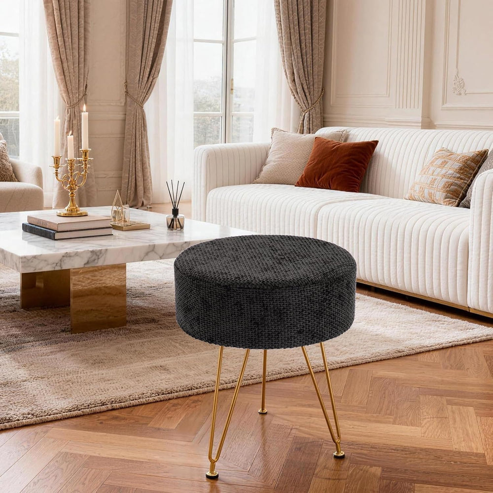 DUMOS Vanity Stool, Velvet Vanity Chair for Makeup Room, Round Ottoman Foot R...