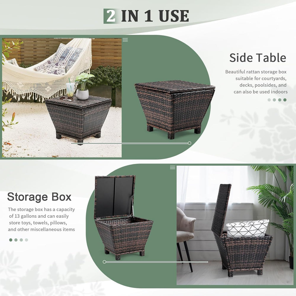 Outvita Brown Rattan 13 Gallon Outdoor Side Storage Table with Lid