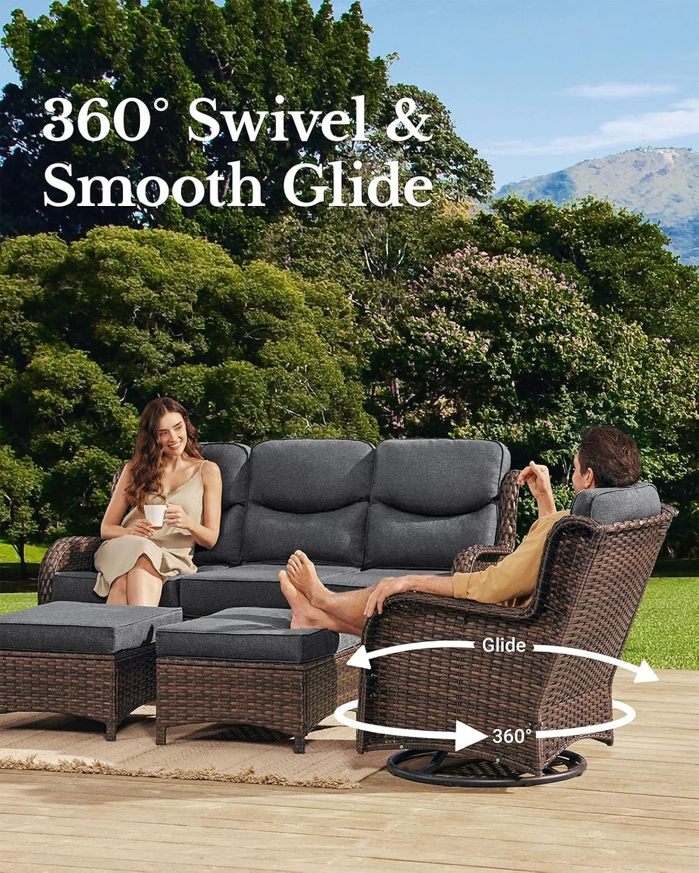 HILLGA Luxury Outdoor Patio Furniture Set with 6-Inch Thick Cushions
