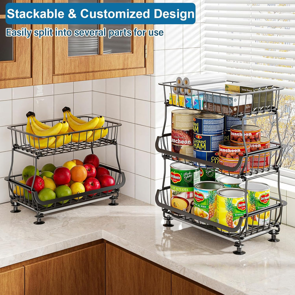 OKZEST 3-Tier Rolling Pantry Floor Organizer and Storage Cart with Wheels, St...