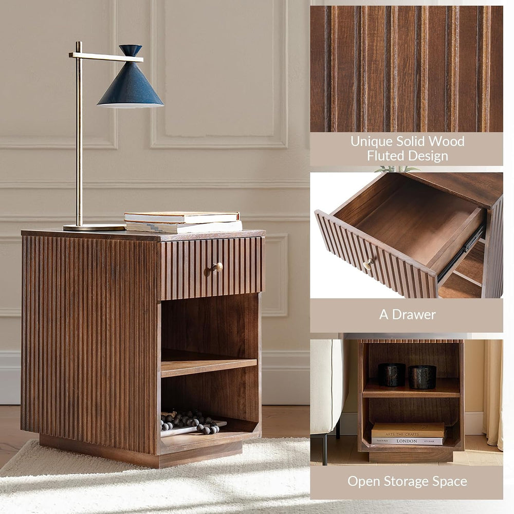 HULALA HOME Mid-Century Modern End Table with Drawer and Open Shelves, Solid ...