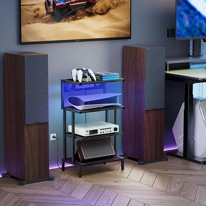 Aquzee Game Console Shelf, 4-Tier Video Gaming Consoles Stand with Outlet &am...