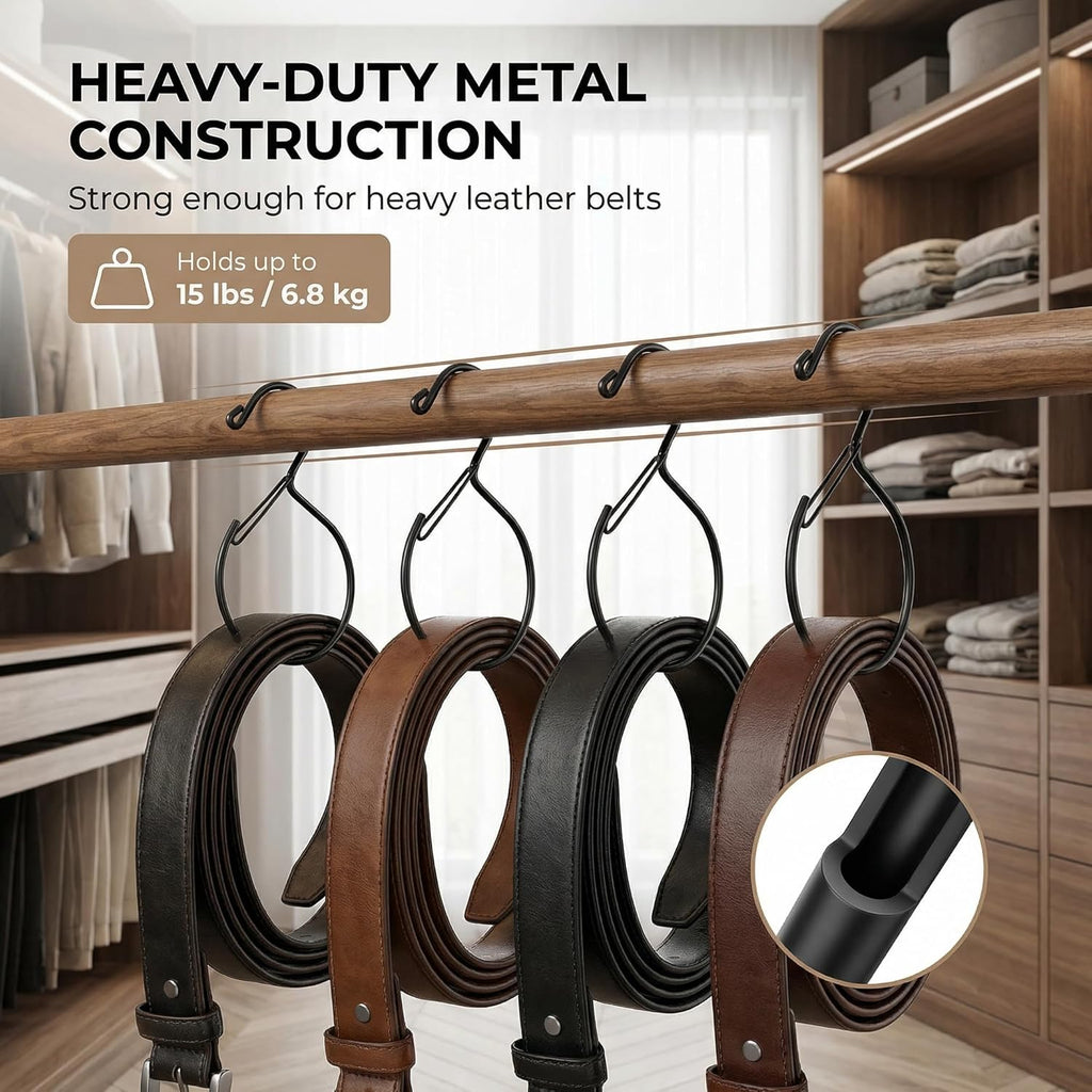Scarf Hangers and Holder for Closet, 4 Pack Rust-Resistant Belt Hooks for Closet, S-Shaped Metal Belt Organizers, 15 lbs Heavy-Duty, Black, with 4 Lavender Sachets