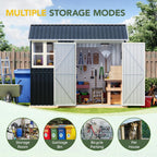Breezz 6X8FT Outdoor Steel Storage Shed with Frame Floor,Clear Window, Lockable Doors, Weather-Resistant Metal Tool Shed for Garden, Backyard, Patio, and Utility Storage,Nightblue