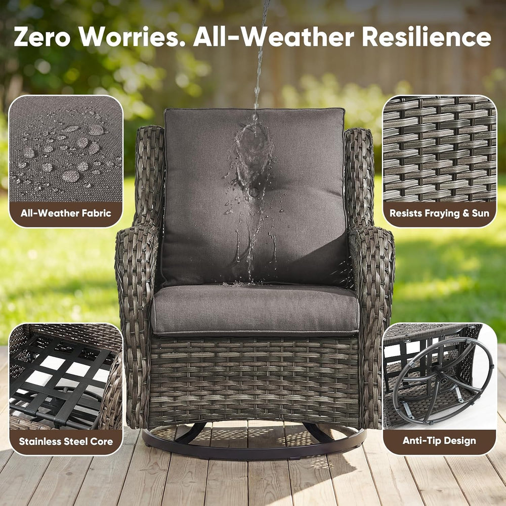Outdoor Swivel Chairs Set of 2,Patio Wicker Rocker Chairs,All Weather Patio C...