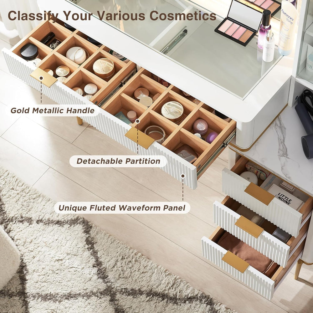 T4TREAM Fluted Makeup Vanity Desk with 36" HD Lighted Mirror, 48" B...