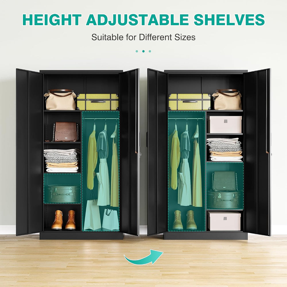 Metal Wardrobe Cabinet with Lock,72" Armoire Closet with Hanging Rod,Loc...