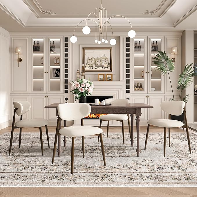 Dining Chairs Set of 4, Curved Back Kitchen Room Chairs with Metal Legs and Anti Slip Pads, Upholstered Dining Chair for Home and Restaurant, Beige