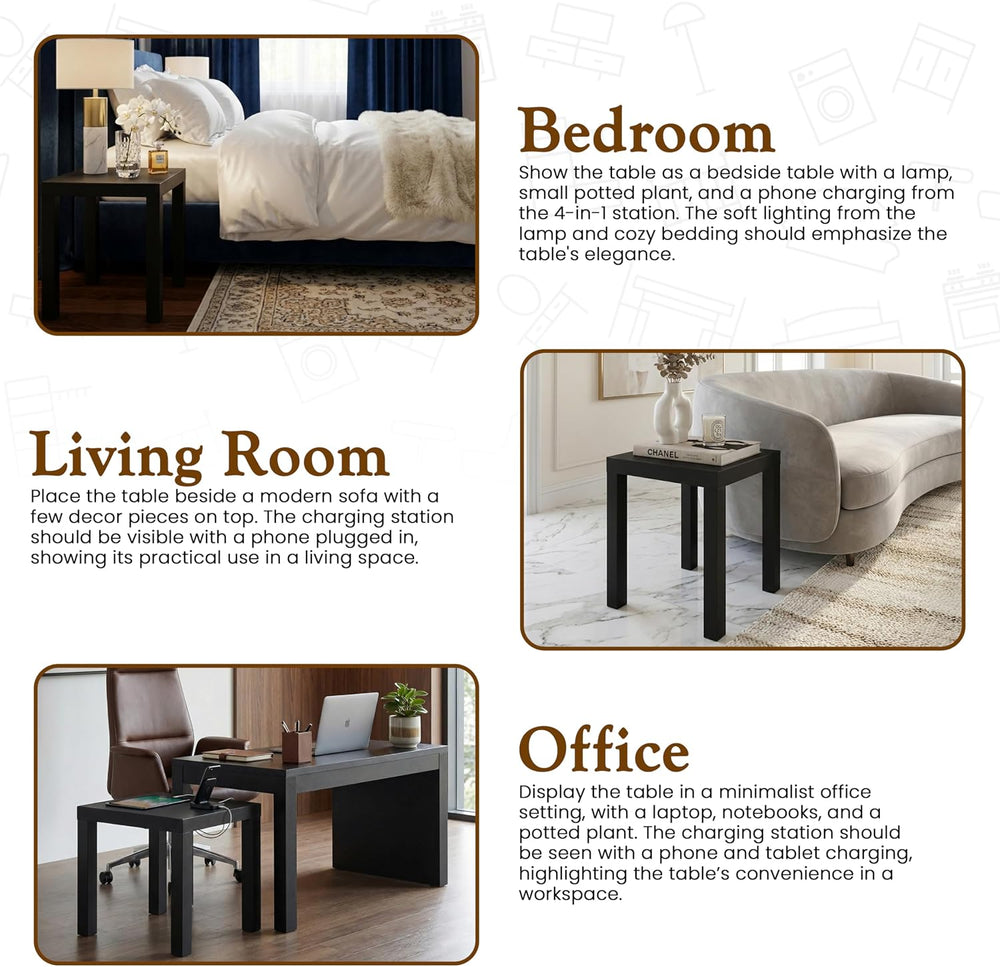 Kings Brand Furniture Zayne Modern Square Wood Parsons Side End Table for Bed...