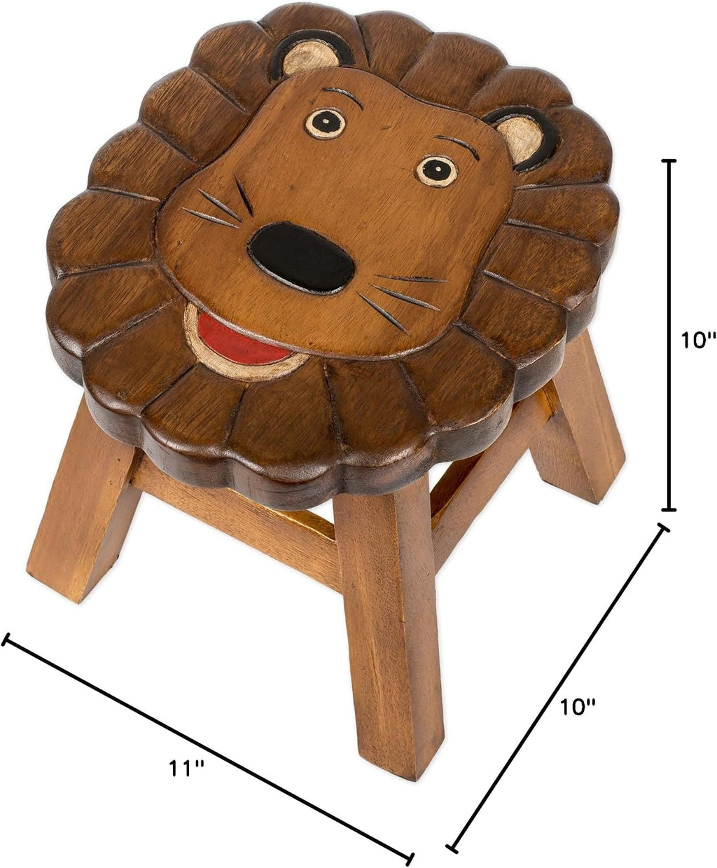Lion Hand-Carved Acacia Hardwood 11 inch Decorative Animal Foot Rest Step Stool