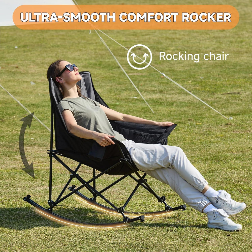 Youtanic Oversized Folding Rocking Camping Chair, Padded Portable Rocking Cha...