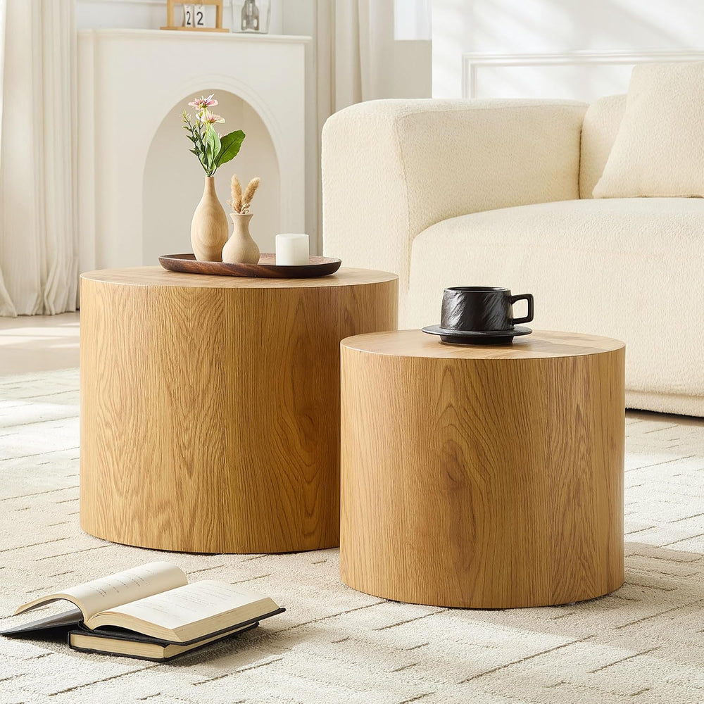 Nesting Coffee Table Set of 2, Modern Round Coffee Table, Accent Side Tables ...
