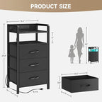 Night Stand Bedside Charger Bedroom - Nightstand with Charging Station & LED Light Strip, Night Stand with Storage Shelf & 3 Fabric Drawers, Morden End Table with U-S-B Ports & AC Outlets