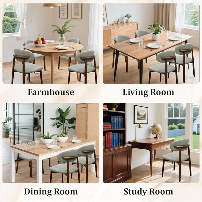 Farmhouse Dining Chairs Set of 4, Mid Century Modern Fabric Upholstered Kitch...
