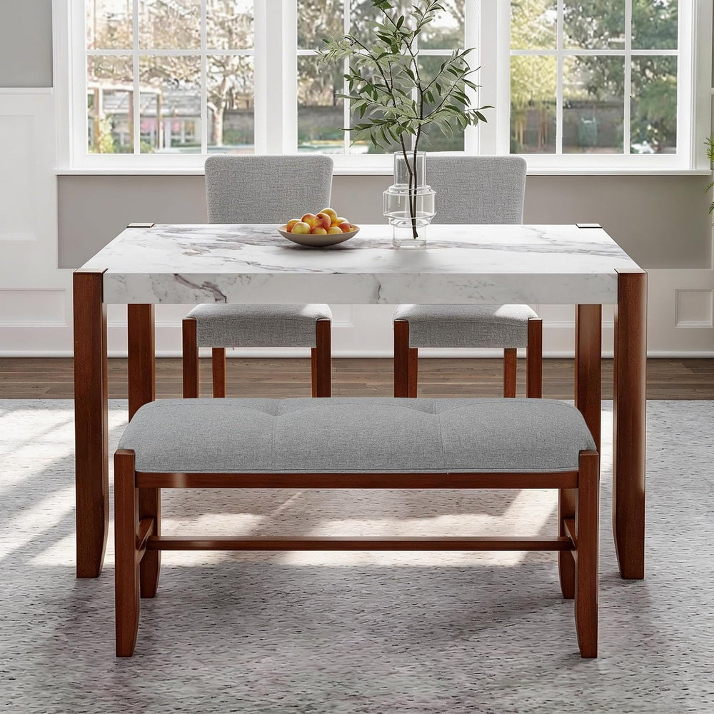 Merax 4 Piece Dining Table Set, Faux Marble Table and 2 Upholstered Chairs 1 ...