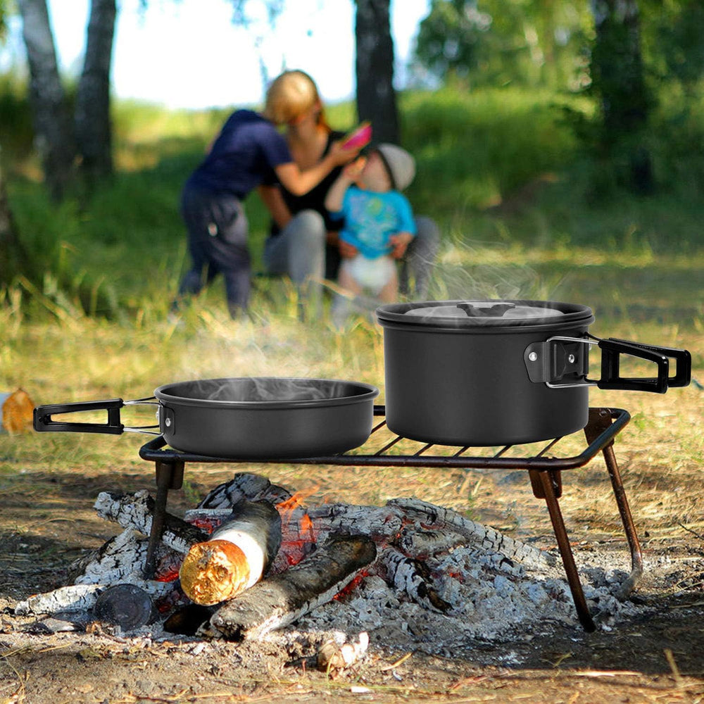 Odoland 19pcs Camping Cookware Mess Kit, Non-Stick Pot Pan Kettle Set for 2