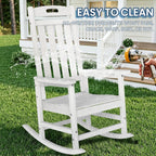 Outdoor Rocking Chair, High Back HDPE Patio Chair, All Weather Rocker Porch Chair, Lawn Chair for Deck, Porch, Backyard, Garden and Indoor, White