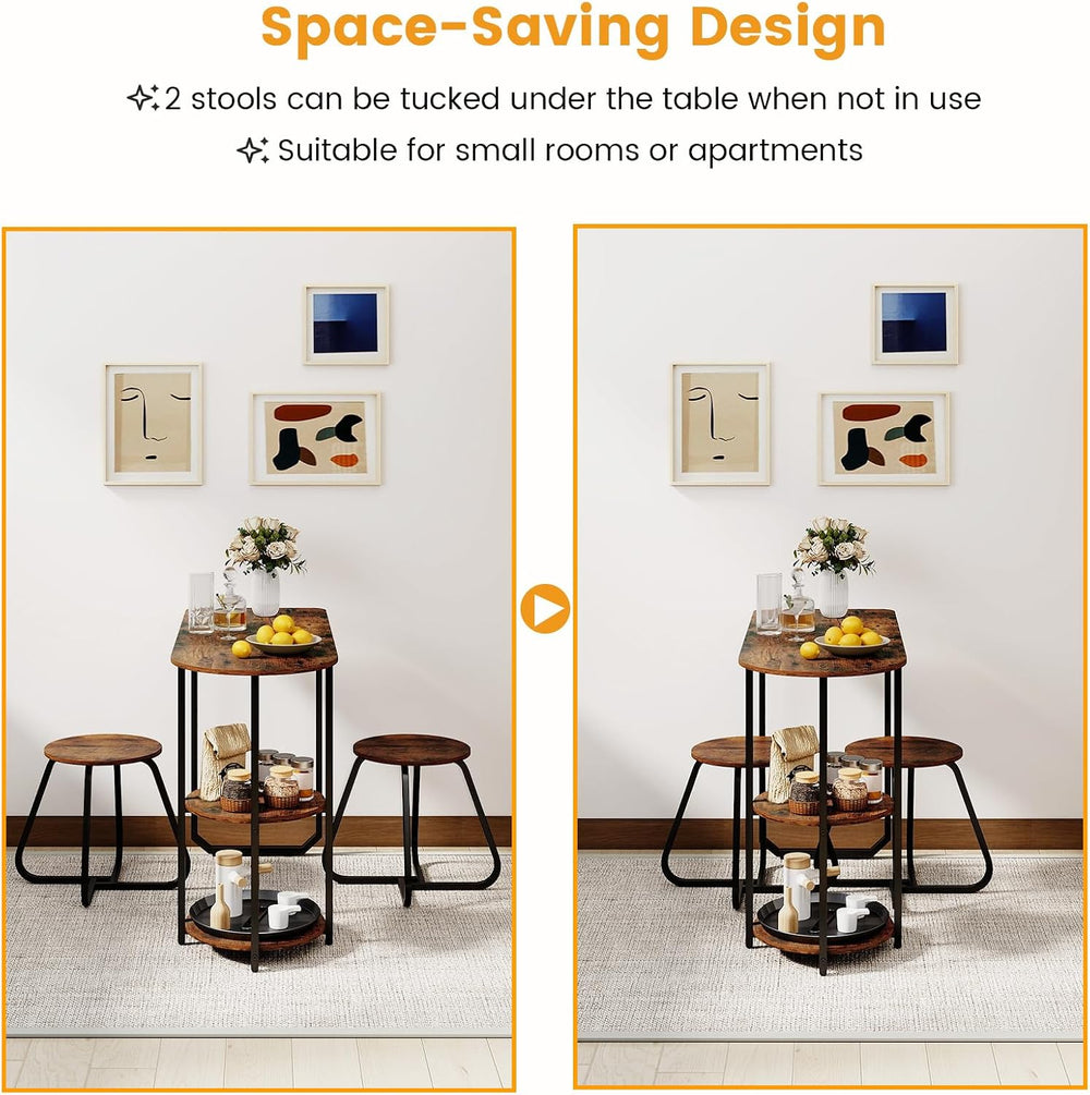GOFLAME 3-Piece Dining Table Set, Wooden Industrial Kitchen Table and 2 Stool...