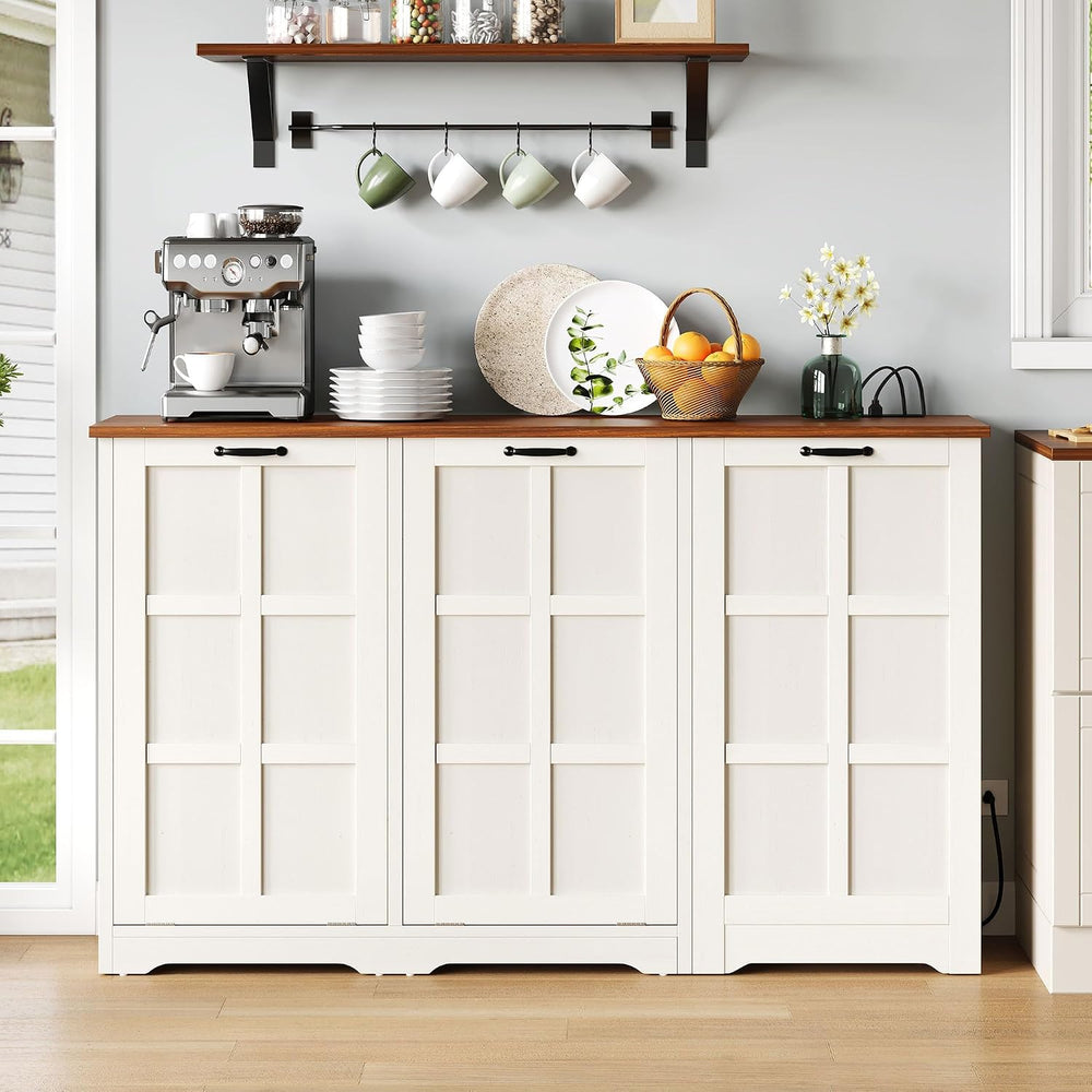 DWVO Rustic Kitchen Island with Power Strip | Farmhouse Kitchen Storage Islan...
